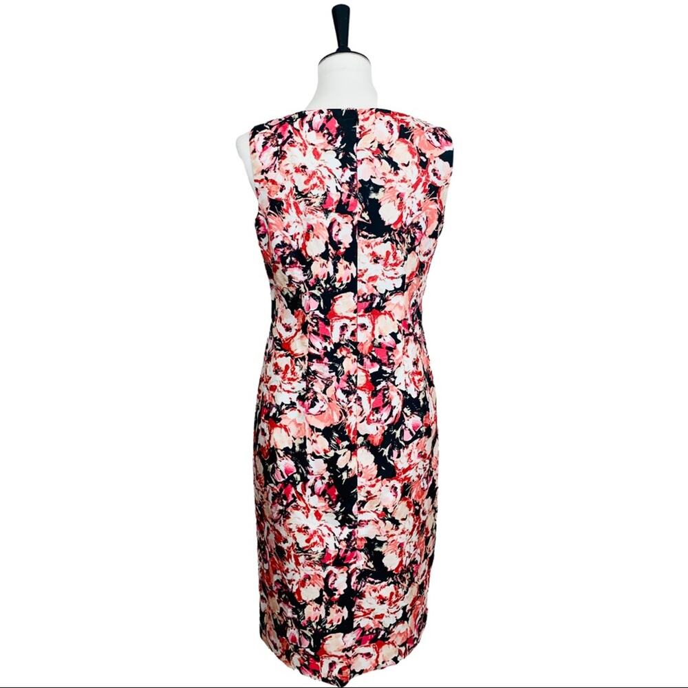 Jones Studio Dress Black Pink Floral Sheath Sleeveless Crew Neck Women's Size 4 - Picture 4 of 10